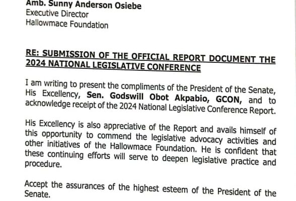 HALLOWMACE FOUNDATION RECEIVES PRESTIGIOUS COMMENDATIONS FROM NIGERIA’S SENATE AND HOUSE OF REPRESENTATIVES